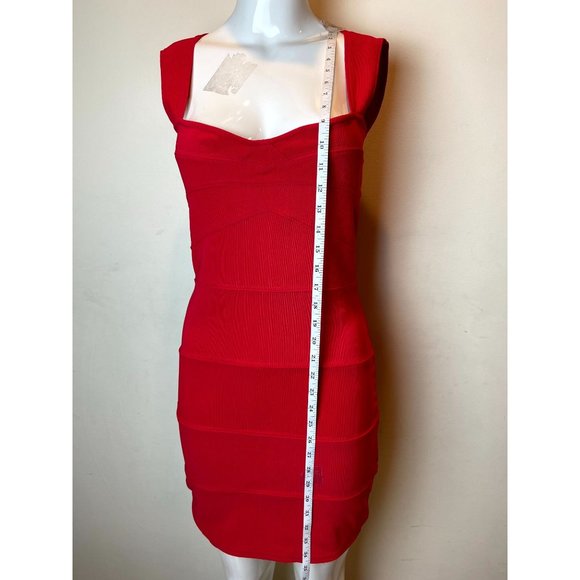 Boohoo Women Bodycon Bandage Dress Back Hole Square Neck Red Size 6 - Picture 3 of 7